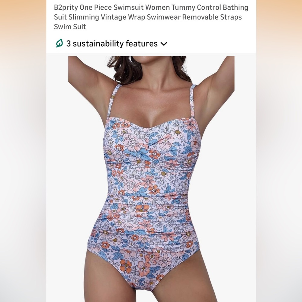 Floral One Piece Tummy Control Swimsuit - Pink and Blue